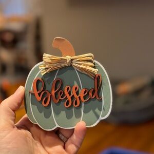 Decorative Pumpkin Sign with 'Blessed' Text